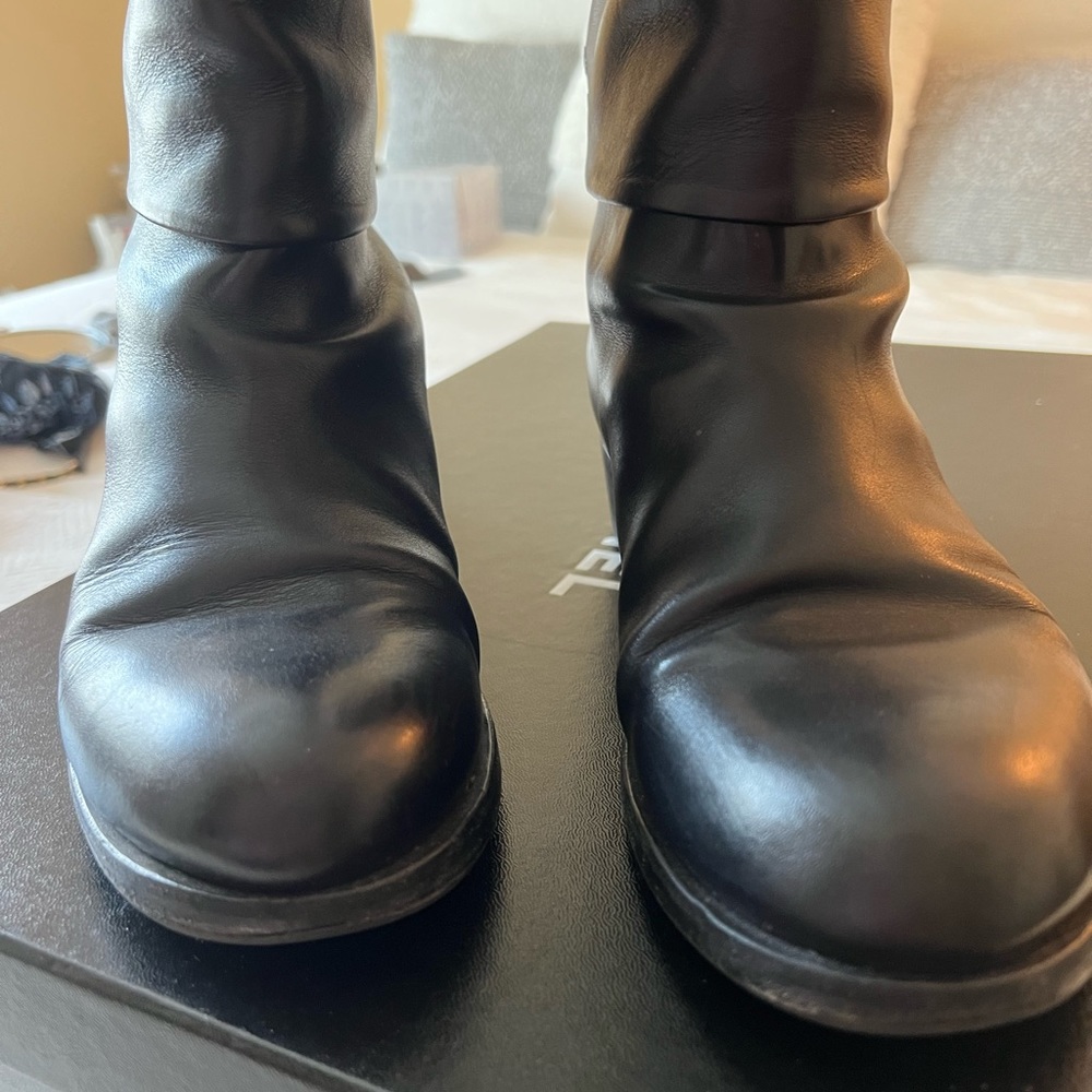 CHANEL Black Leather Mid-Calf Fold-Over Ankle Boots - Picture 3 of 13